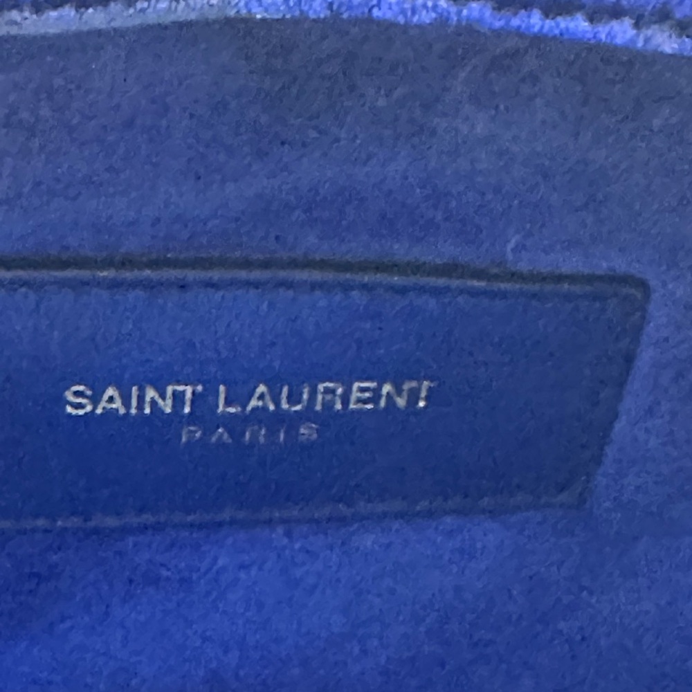 Saint Laurent Metallic Cobalt Blue Leather Emmanuel 2-way Crossbody Bucket Bag - Picture 5 of 15